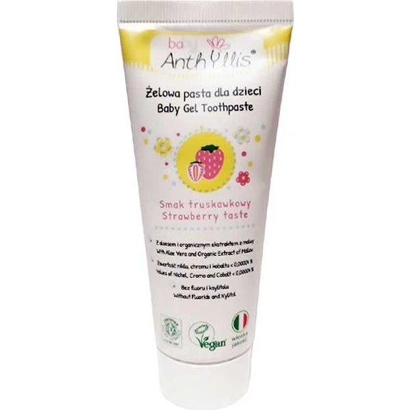 Baby Anthyllis Pasta do zębów bez fluoru dla dzieci od pierwszego ząbka, truskawkowa 75 ml