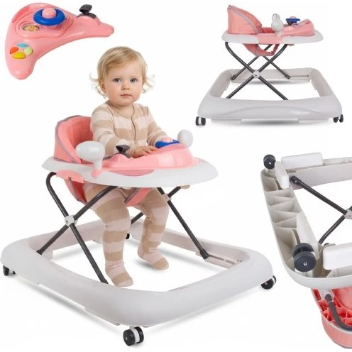 Sun Baby Chodzik Interaktywny z Kierownicą, Różowo-Szary
