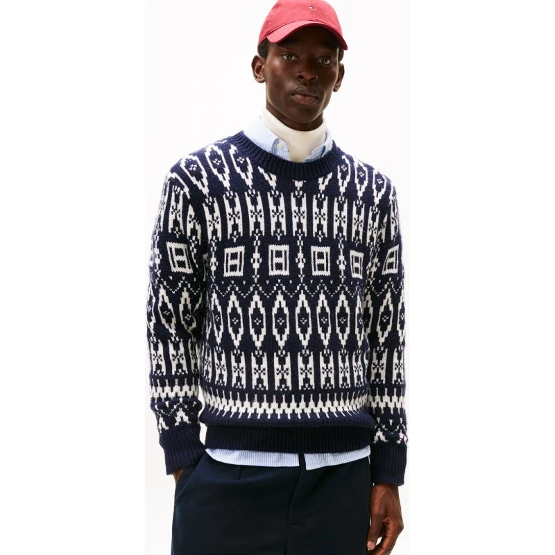 Tommy Hilfiger Sweter Męski z Wełny Niebieski