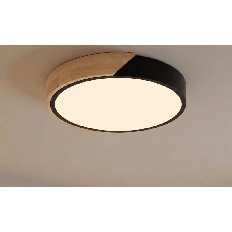 Lampa sufitowa LED PRIOS Lynorri, Ø 32 cm, czarna, drewno