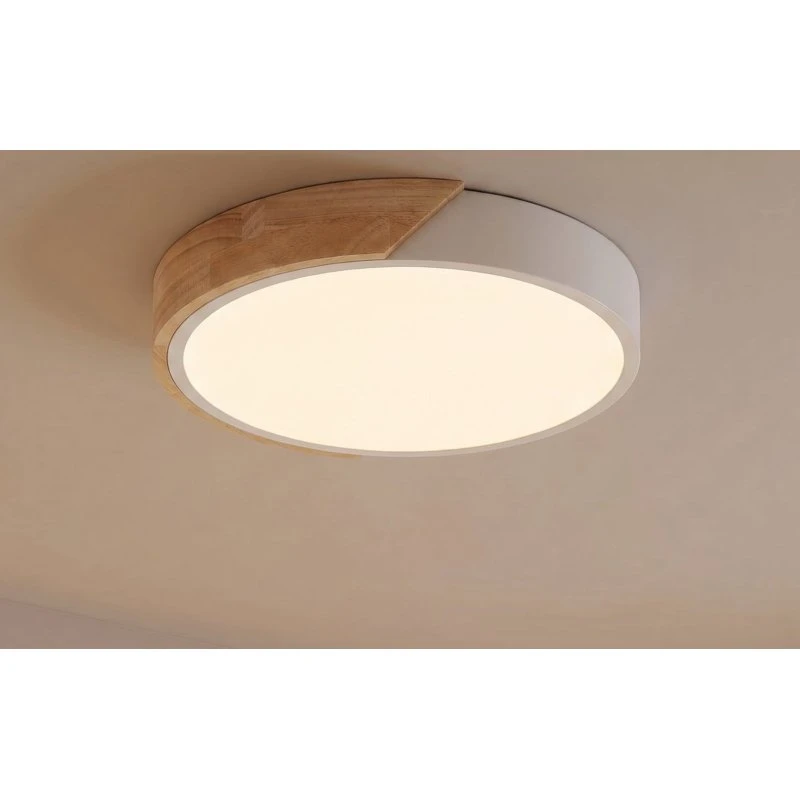Lampa sufitowa LED PRIOS Lynorri, Ø 32 cm, biała, drewniana