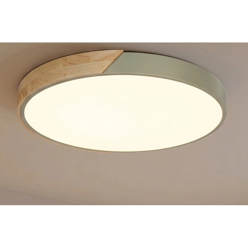 PRIOS Lampa sufitowa LED Lynorri, Ø 52 cm, zielona, drewno