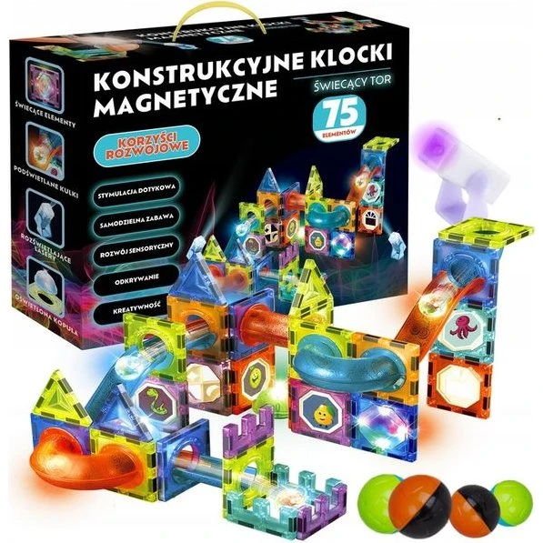 Magnetix 75 – Klocki konstrukcyjne z LED, świetny tor kulkowy dla dzieci
