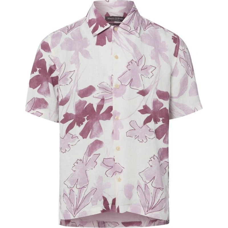 Marc O'Polo Koszula Lniana Męska Regular Fit W Kwiaty Lila XXL