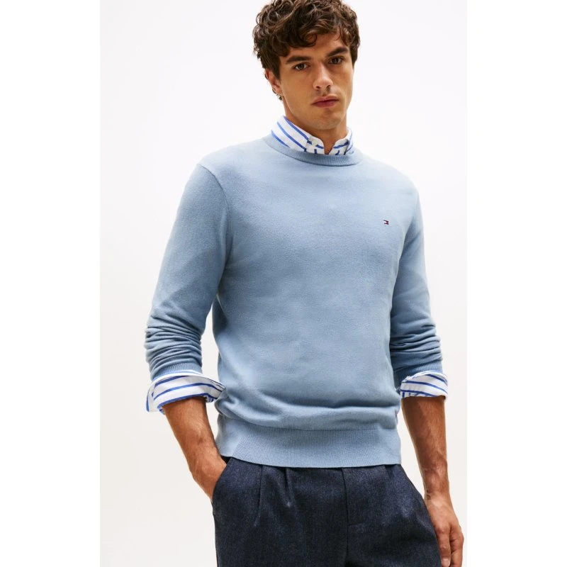 Tommy Hilfiger Sweter Męski z Bawełny Pima i Kaszmiru, Niebieski, M